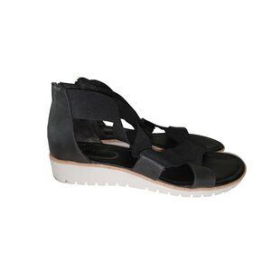 Euro soft By Sofft Womens Strappy Sandals Black Elastic Open Toe Flat Size 9.5